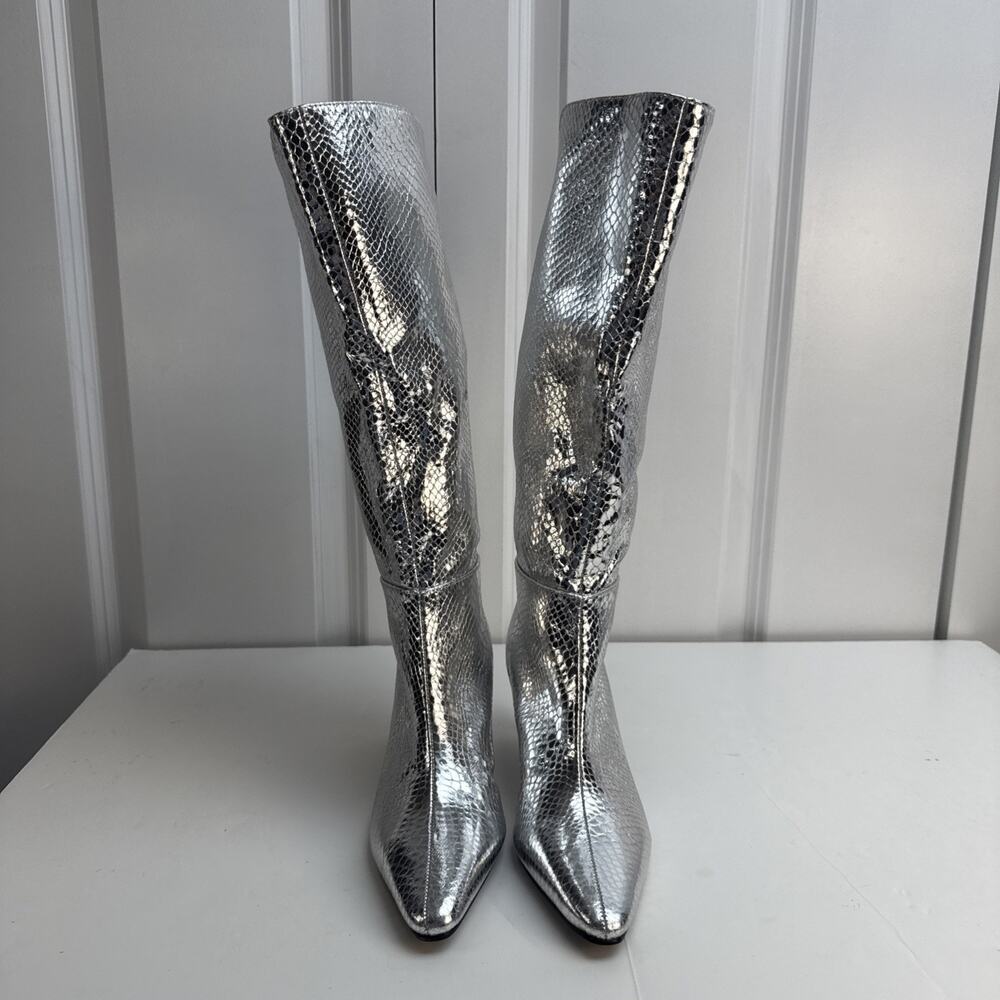 Steve‎ Madden Newlyn Knee High Boot Pointed Toe Womens Silver Size 6 Wide calf - Picture 4 of 6